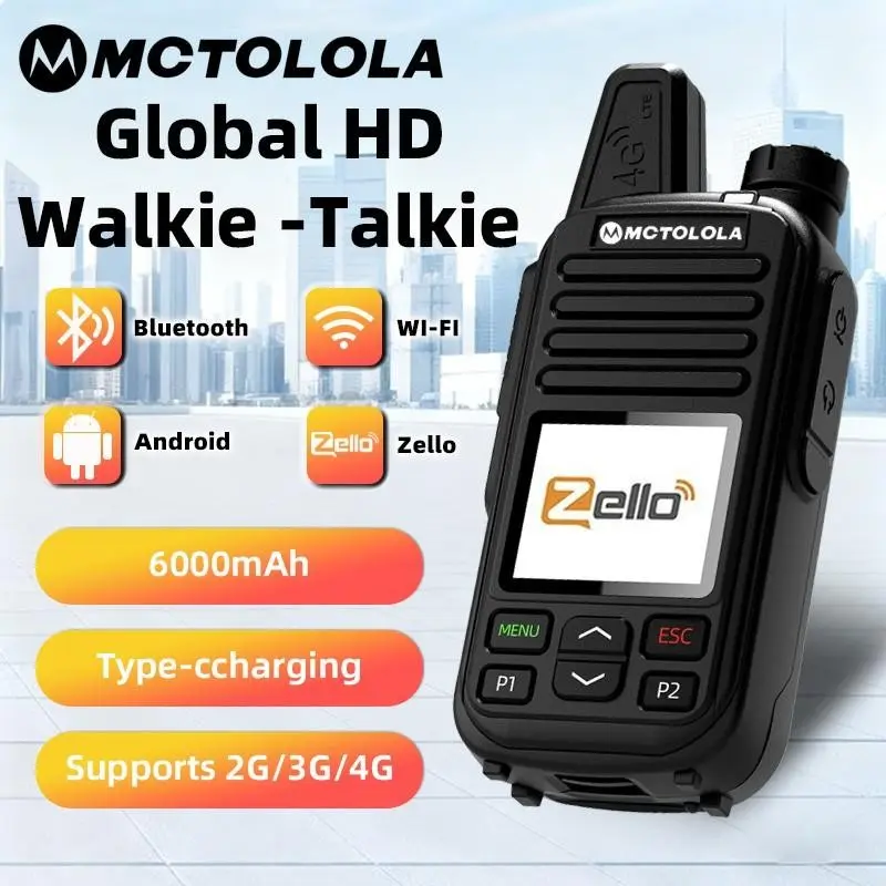 2G 4G Zello system equipped with Android, Bluetooth WiFi function, wireless remote control walkie talkie coverage worldwide, unlimited distance communication, two-way walkie talkie suitable for fleet travel, security patrol, emergency communication and
