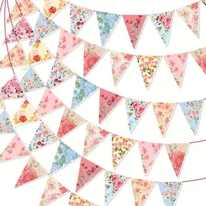 Retro Bright Floral Paper Garland, Chic Tea Party Decorations, Wildflower Garland, Floral Triangle Banner, Wedding Birthday Parties, Home Outdoor Decor