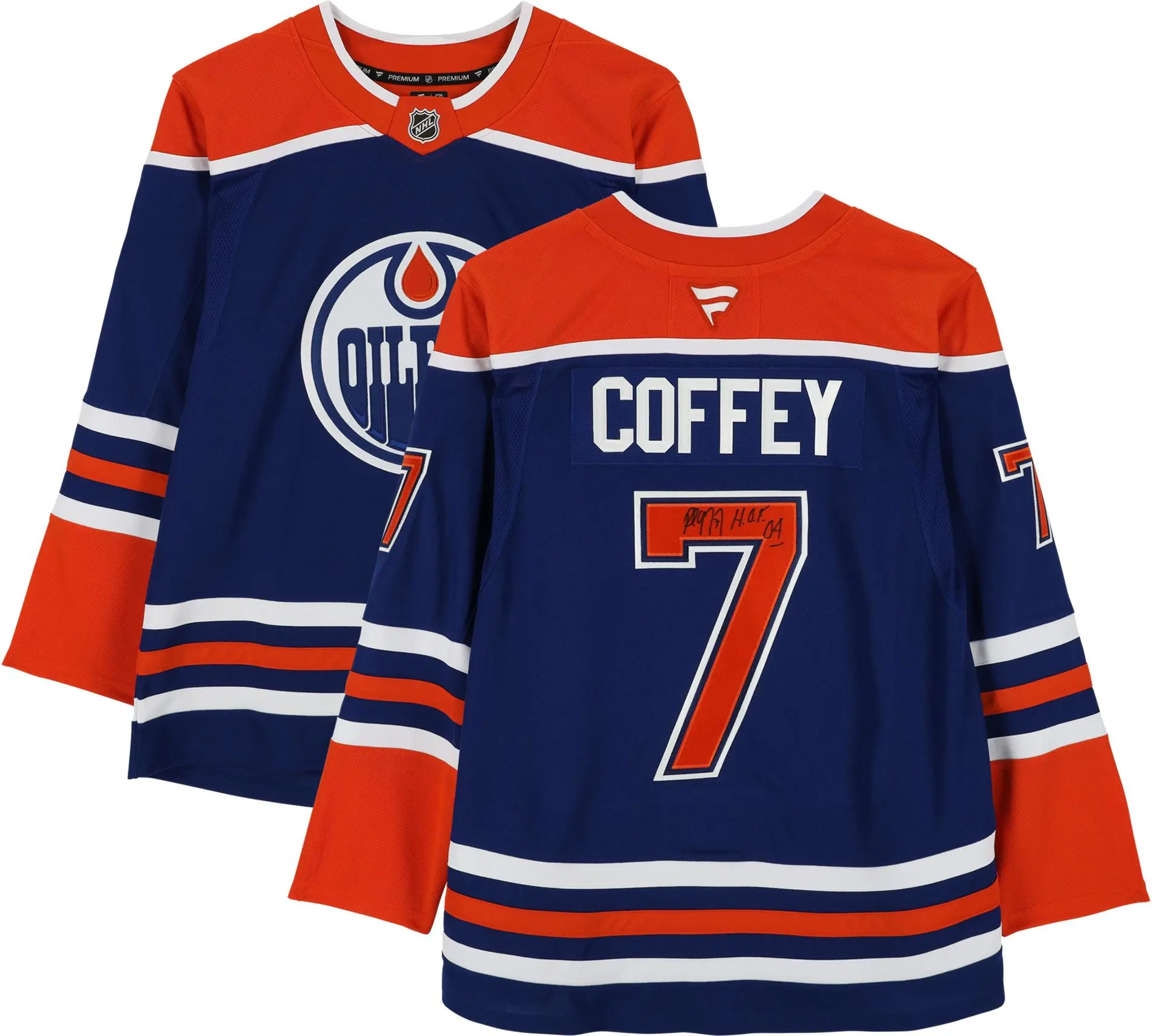 Paul Coffey Edmonton Oilers Autographed Blue Fanatics Premium Jersey with "HOF 04" Inscription - Fanatics Authentic Certified