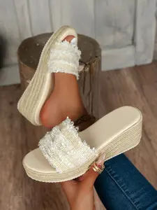 Women's Simple One-Strap Woven Sandals, Espadrilles Platform Sandals, Straw Bottom Casual Summer Wedge Shoes, Comfortable and Cool PU Leather Eva Sole