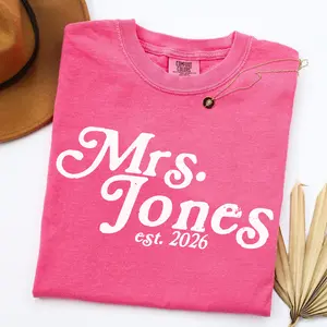 Comfort Colors Custom Mrs Shirt, Future Mrs Retro Bride Shirt, Wedding Getting Ready Fiancee Honeymoon Shirt, Custom Name Bridal Shower Gift