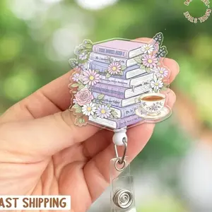 Bridgerton Book Stack Badge Reel, Gentle Reader Regency Bookish Retractable Badge Accessory, Historical Romance Fan Gift Badge Reel