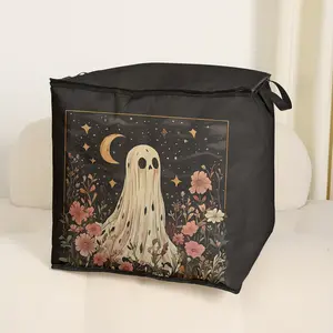 Cute Ghost Print Blanket Storage Bag, Durable Material, Easy Carry Handle, Zipper Bag, Perfect for Halloween Home Use, Store Blankets & Toys, Space Saving Bags