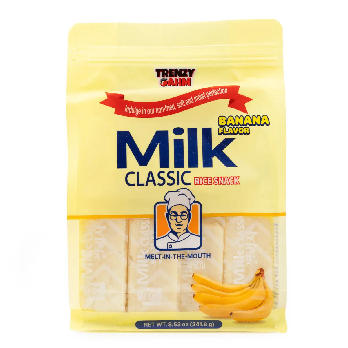 Trenzy Gahm Milk Classic Rice Snack - BANANA Flavor Crispy Snack Individually Wrapped Melt In The Mouth Crunchy Korean Rice Cake Treat - Ricecakes