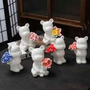 New handmade floral ceramic bear ornament, hand-painted floral ceramic bear craft, wedding and Valentine's Day decoration