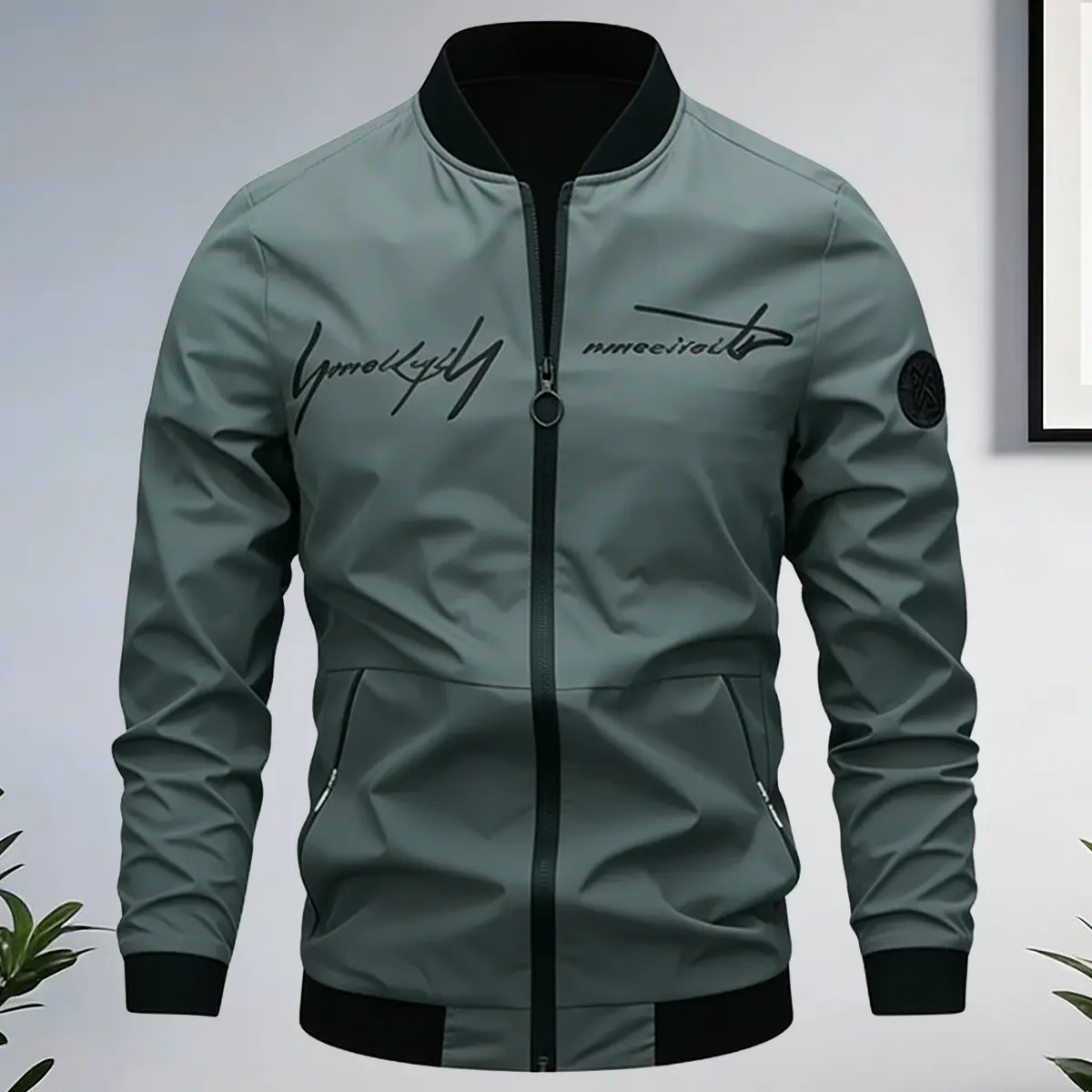 Men's Baseball Collar Embroidered Jacket Casual Trendy Black Coat with Three-Dimensional Embossed Design Stylish and Versatile for Various Occasions