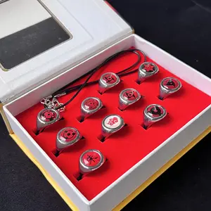 Naruto Sharingan Rings Set - 10 Pcs Akatsuki Itachi Sasuke Cosplay Rings, Perfect Anime Gift for Fans, Includes Necklace Chain, Ideal for Birthday & Holiday Presents engagement
