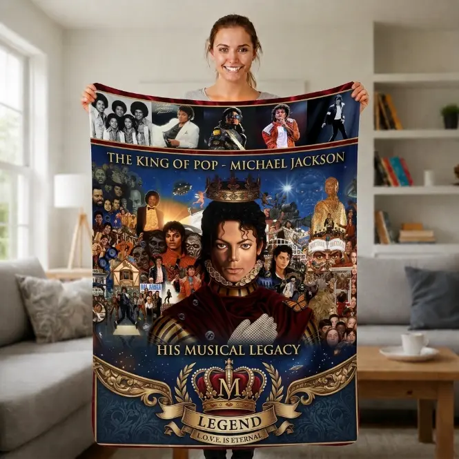 Retro Pop Music Legend Throw Blanket, Vintage Stage Performance Collage Fleece Blanket, Iconic Music Fan Bedroom Decor Gift