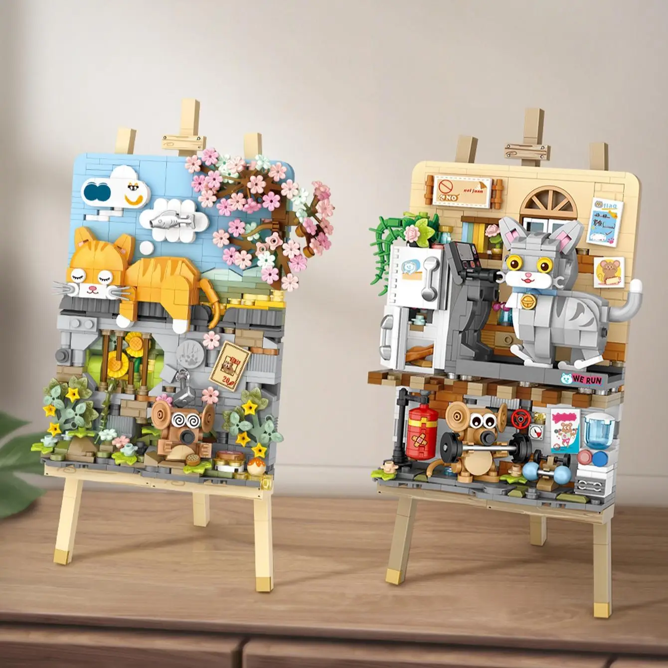 1Count Lizhi LOZ small particle building blocks, daily lying flat for cats, 787PCS prohibited from rolling inward, 746PCS 3D stand, creative painting,