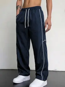 Men's Casual Sports Long Pants, Lightweight Fabric, Loose Fit, Side Roll Straps Design, Perfect for Daily and Leisure Wear