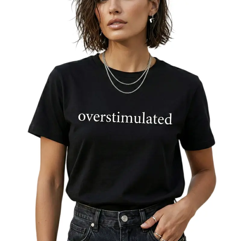 Women's Soft Text Print Cotton T-Shirt - Casual Short-Sleeve Crew Round Neck H-Type Relaxed Fit Top, Plus Size Basics for Moms, New Year Valentines Day Wear