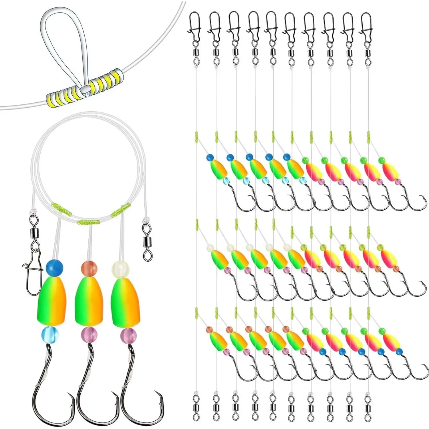 10PCS Pompano Rigs for Surf Fishing Unique T-Knot Strong Pre-Rigged Surf Fishing Rigs with Three Circle Hooks Saltwater Pompano Floats