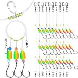 10PCS Pompano Rigs for Surf Fishing Unique T-Knot Strong Pre-Rigged Surf Fishing Rigs with Three Circle Hooks Saltwater Pompano Floats