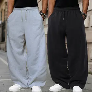 Solid Color Men's Loose Straight Long Pants - Polyester Fabric Soft and Slightly Stretchy, Drawstring Waistband, Outdoor Casual Style and Streetwear for Spring and Autumn, Two Side Pockets, Suitable for All Seasons