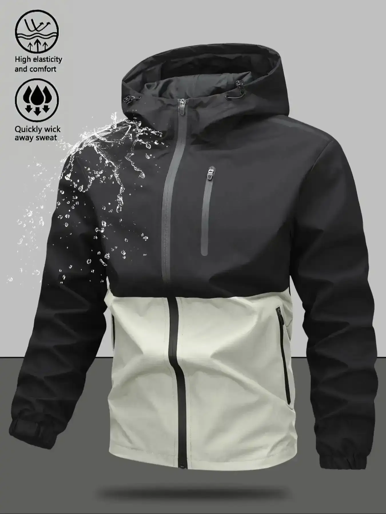 Men's Regular Fit Letter Print Waterproof Windproof Zippered Jacket, Casual Lightweight Breathable Detachable Hooded for Outdoor Activities, Fashion Outerwear for All Seasons, Durable Rain Gear, Field Coats