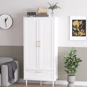 60" Tall Wooden Freestanding Storage Cabinet with Adjustable Shelves and 1 Drawer,Pantry Storage Cabinet,For Kitchen, Dining Room, Living Room Apartment Furniture