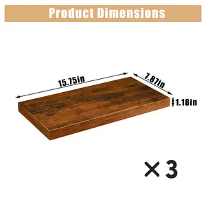 3/4/5-Piece Floating Wall Shelves Set - Rustic Brown Wood Shelves with Metal Brackets - Modern Wall Mounted Display for Living Room, Kitchen & Bathroom Decor