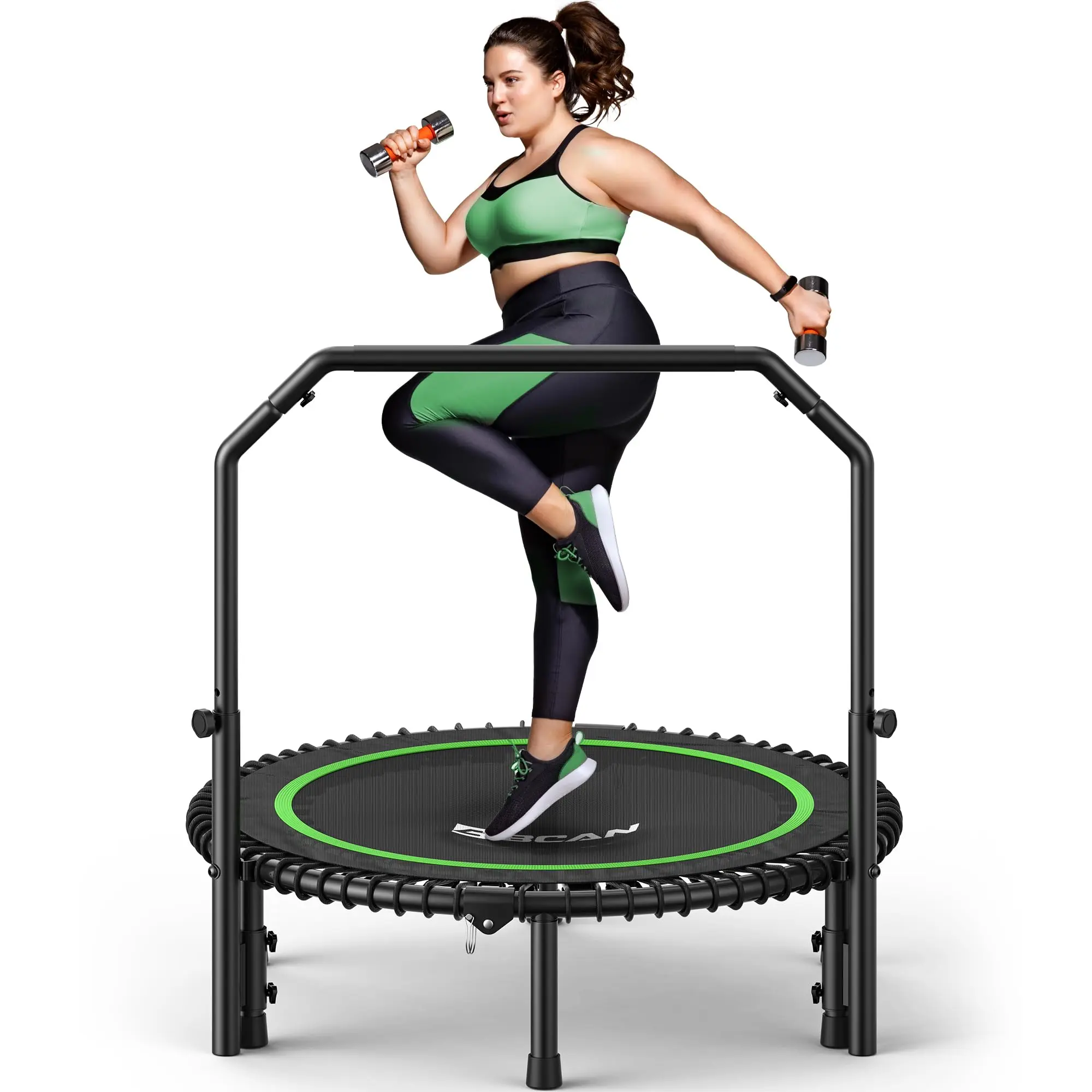 FED Fitness Bcan Series BT2 Bungee Trampoline, BT2 40/48" Rebounder Trampoline for Adults, Handle, Indoor, 450/550lbs | Bungees Rebounder for Adults, Adjustable Handlebar, Quiet Mini Exercise Trampoline for Indoor Workout, Low-Impact