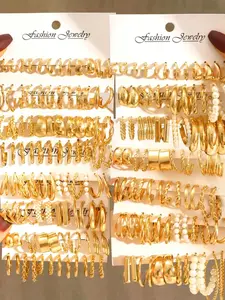 Boho Vintage Elegant Fashion Geometric Flower Pearl Heart Twisted Smooth C-Shaped Earrings Set, 48/36/24/12 Pieces, Perfect for Parties and Daily Wear