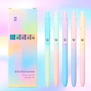 ZS12 Star Traveler Aurora Accent Gel Ink Pen 5 Pack Smooth Writing Experience for Coloring Scribbling Journaling & Emotional Expression
