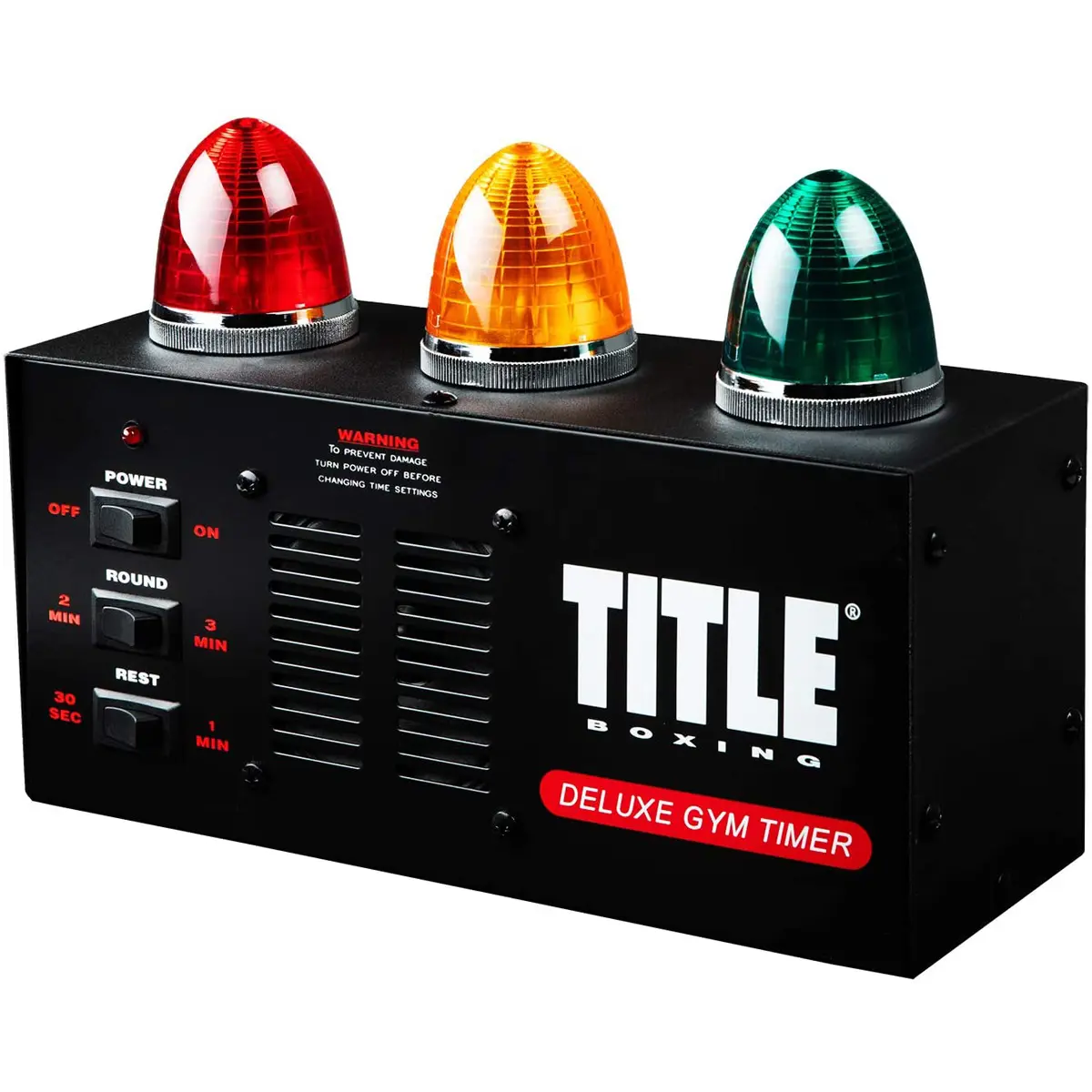 TITLE Boxing Deluxe Gym Timer, Professional Audio Visual Training Clock with 3 Lights and an Adjustable Round Bell, Gym Timing