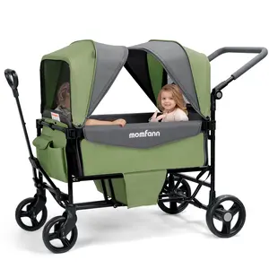 Momfann Baby Stroller Wagon, All-Terrain 2 Seaters Baby Wagon with Canopy, Parent Organizer, Adjustable Handle & Pull Bar for Infants and Toddlers
