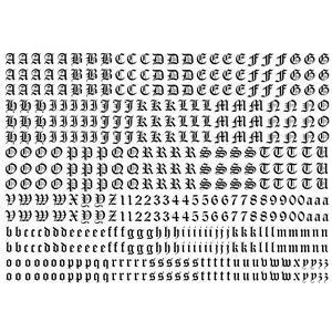 Old English Font Letters 434 pcs 0.25 Inch tall Black Fused Glass Decals