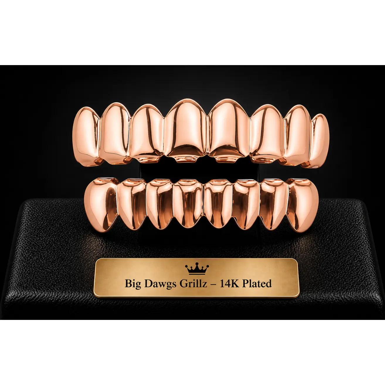 14K Rose Gold Plated 8 Upper & 8 Lower Grillz Set