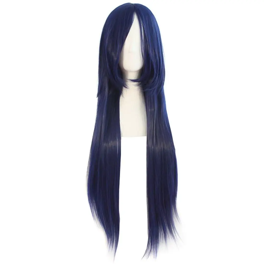 Long Straight Dark Blue Wig, 31 Inch Heat Resistant Synthetic Fiber with Adjustable Cap for Anime and Cosplay Parties, Synthetic Fiber Wig