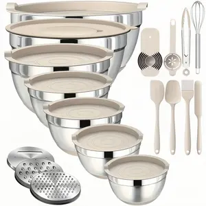 23PCS Stainless Steel Mixing Bowls Set with Lids & 3 Graters – Non-Slip Nesting Bowls for Baking, Meal Prep, Eggs, Halloween Party Favors & Holiday Gifts, Sizes 0.63–6 QT, Essential Kitchen & Tableware Set