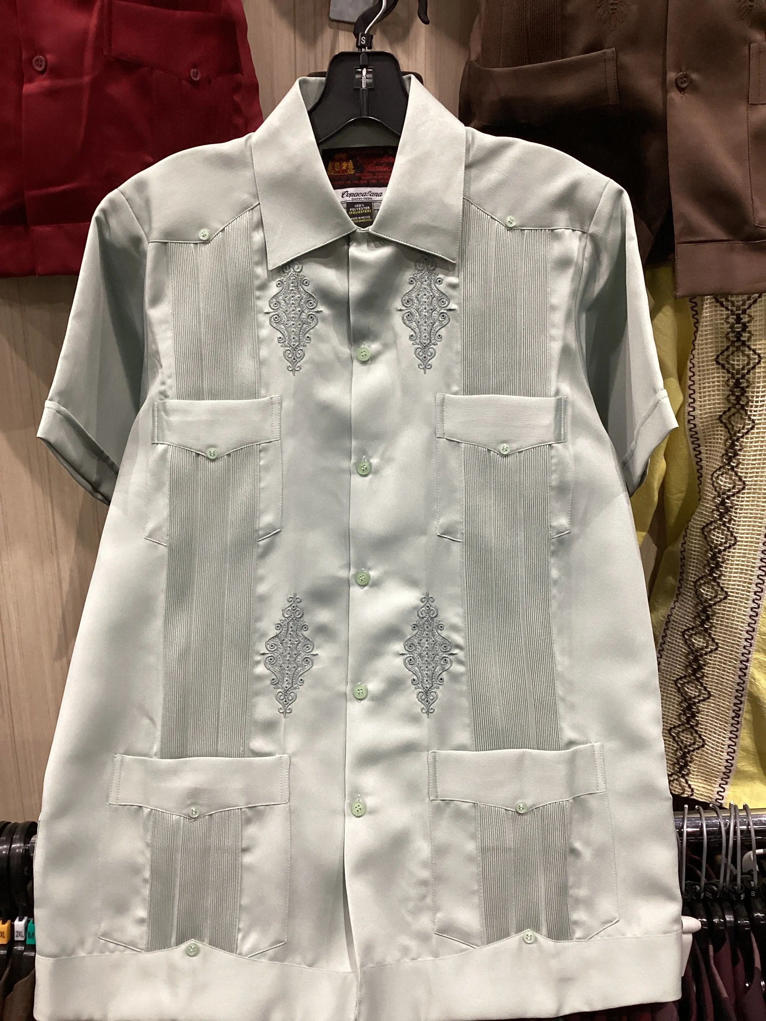 Copacabana Men's Guayabera Short Sleeve Pistachio Polyester