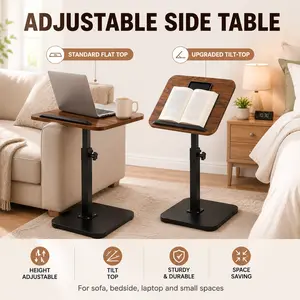 Adjustable C-Shaped Side Table, Height Adjustable Sofa and Bedside Laptop Table for Couch, Living Room, Bedroom and Small Spaces