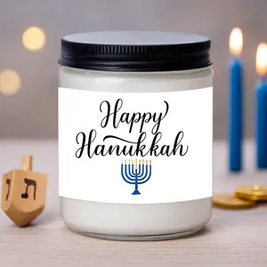 Happy Hanukkah Candle | Festival of Lights Gift | Highly Scented Soy Wax | Menorah Home Décor Cozy Holiday Candle for Mom, Friends & Teachers | Jewish Holiday Gift | Minimalist glass Jar | Handmade Faith Candle | Hanukkah Vibes Aroma Candle,  Centerpiece