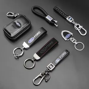 Ford Car Metal Leather Keychain Set, Car Key Accessory, Includes Leather Key Case, Car Key Holder, Fits Ford Transit, Escape, Mondeo, Explorer