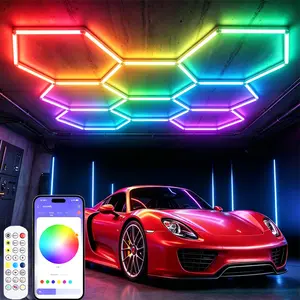 RGB Hexagon Lights with Remote, Music Sync Mode & 358+ Colors, 8 Grid LED Hexagon Lights for Gaming Room, Gym Lighting, Garage, Room Decor, Basement, Shop Light, Bar Lighting