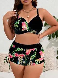 Plus Size Tropical Push Up Bikini - Vacation Beach Swimwear for Summer
