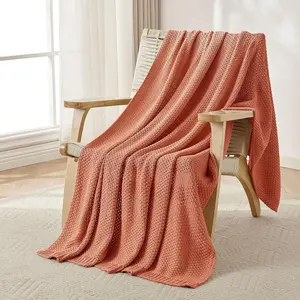 Chunky  Knit Throw Blanket, Lightweight  Cotton Soft Cozy Throw  Blanket for Couch Bed and Sofa, Rustic Breathable Farmhouse Blanket  for Women Men(Burnt Orange, 51"x63")