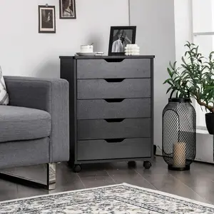 New File Cabinet 5 Drawer Lockable Casters Wood Desk Storage Office folders
