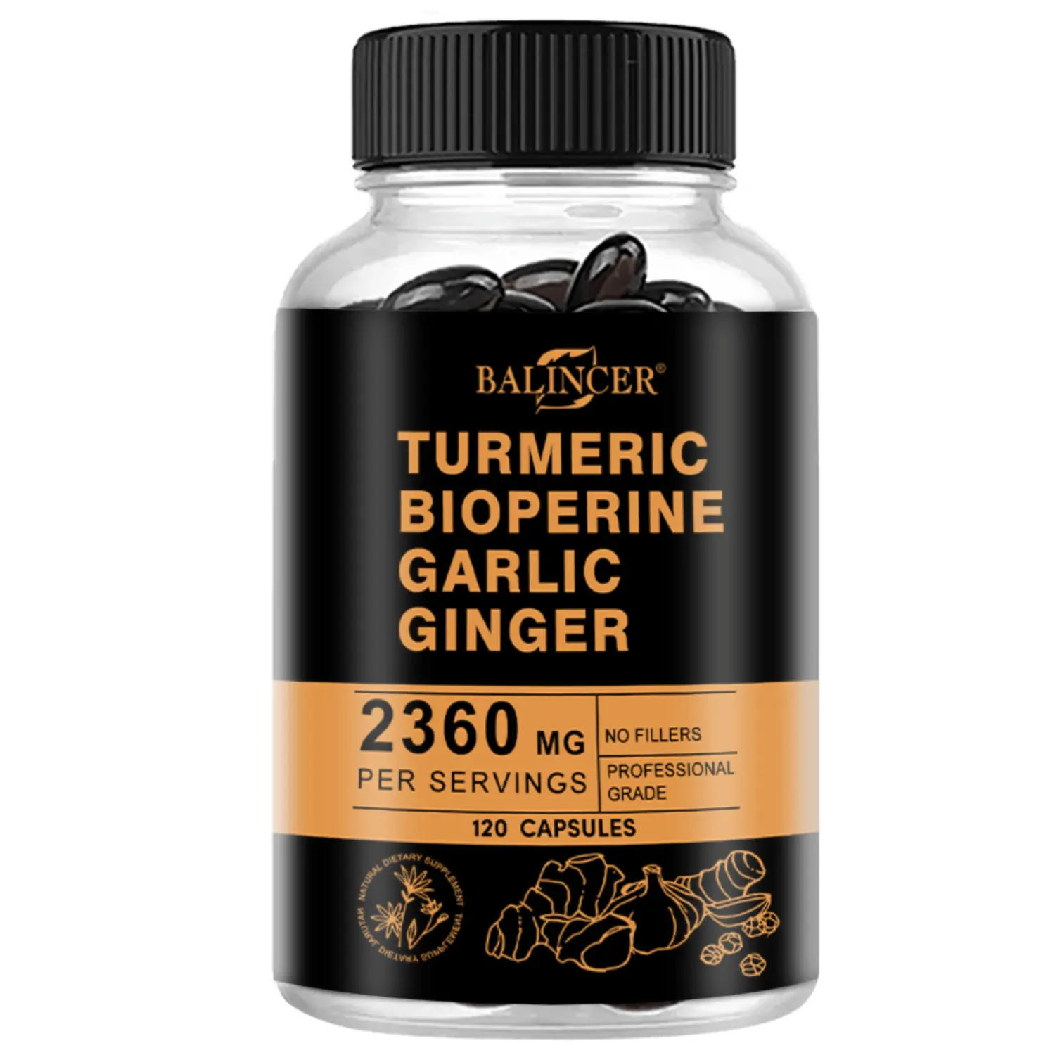 Turmeric Supplement 2600mg With Ginger Garlic And Black Pepper 120 Softgels
