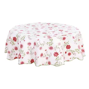 Unique Bargains Seamless Water Vinyl House Round Tablecloth 71" Dia for Wedding/Restaurant/Parties Tablecloth Red Flower Pattern Floral Printed