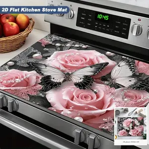 Elegant Butterfly Rose Oven Mat, Non-Slip High Temperature Kitchen Decorative Pad, Heat Resistant Insulation Pad for Home Use