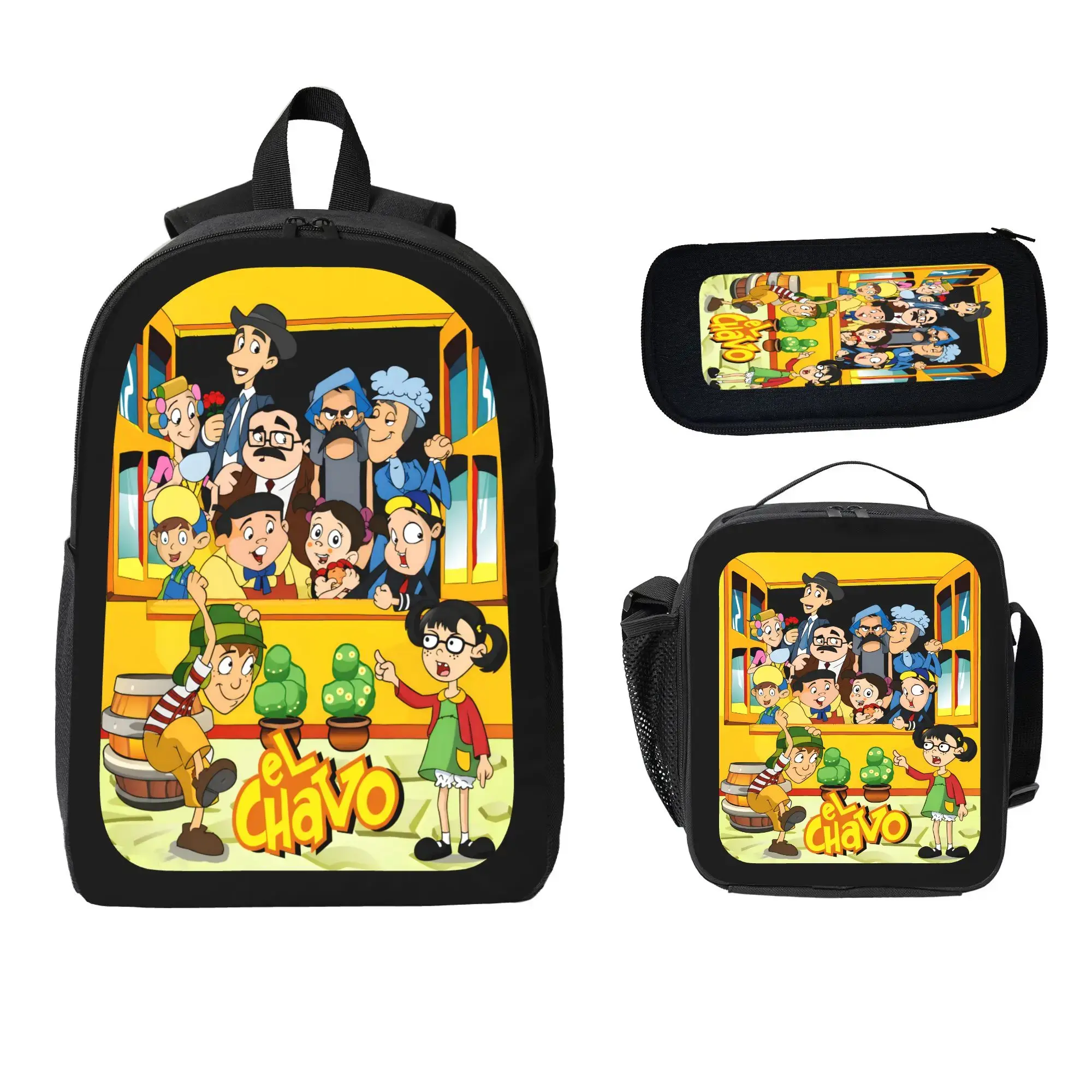 El Chavo Backpack 3PCS Leisure Daypack Shoulder Bag Travel Sports Double Strap Backpacks 17in