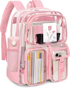Clear Backpack for Stadium Events, Heavy Duty PVC Transparent Bookbag, Large Capacity Clear Bag for School Work Travel