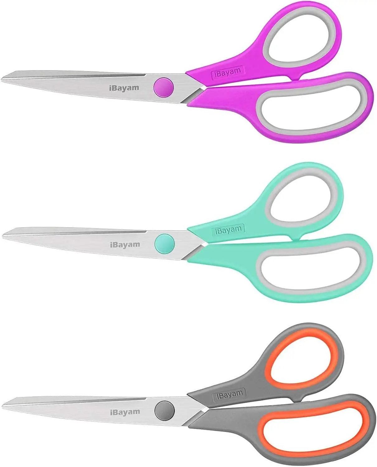 8" Heavy Duty Scissors All Purpose for Office School Crafts Sewing | 3-Pack, 2.5mm Ultra Sharp Blades, 100,000+ Cuts, Comfort Grip Handles, Left & Right Handed – Teacher Desk & Classroom Must