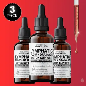 3 Pack: Lymphatic Flow & Drainage Support Drops - Herbal Extract - Mullein Leaf & Dandelion Root - Cayenne - Vegan - 60 Servings - Alcohol-Free - 2 oz Bottle - US Made