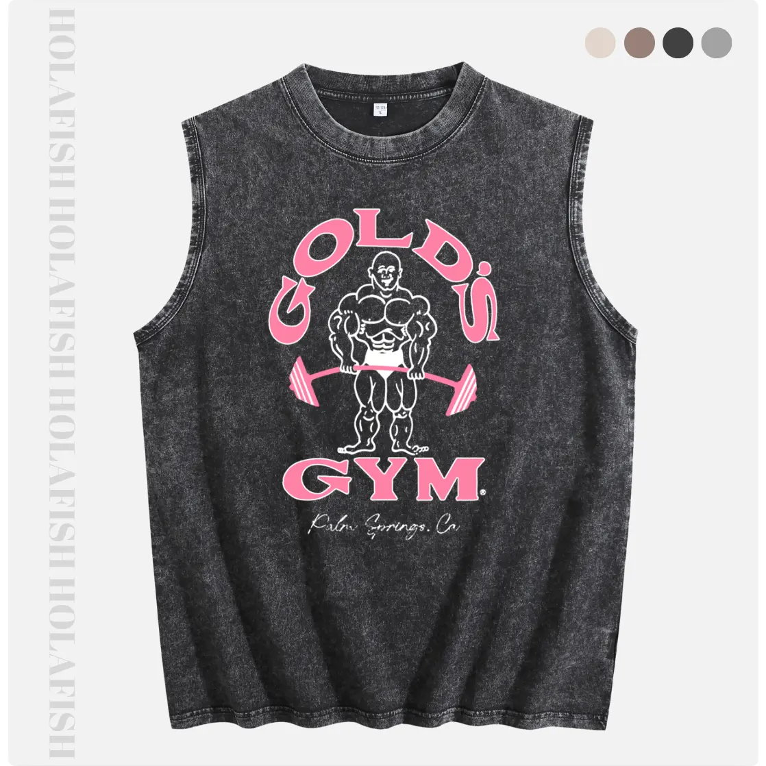Holafish Loose Fit Womens GYM Print Acid Washed Workout Tank Tops Sleeveless Unisex Gym Acid Wash T Shirts Running Beach Loose Fit Tee Basic, Menswear summervibes