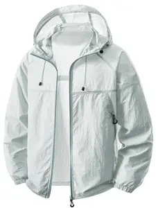 Unisex outdoor casual sun-protection jacket, lightweight hooded windbreaker—a great gift for him, a summer essential. Beige Coats