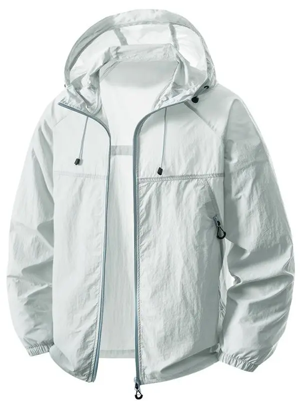 Unisex outdoor casual sun-protection jacket, lightweight hooded windbreaker—a great gift for him, a summer essential. Beige Coats