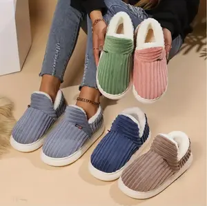 Women's Slip on Fuzzy House Slippers Memory Foam Slippers Scuff Outdoor Indoor Warm Plush Bedroom Shoes with Faux Fur Lining