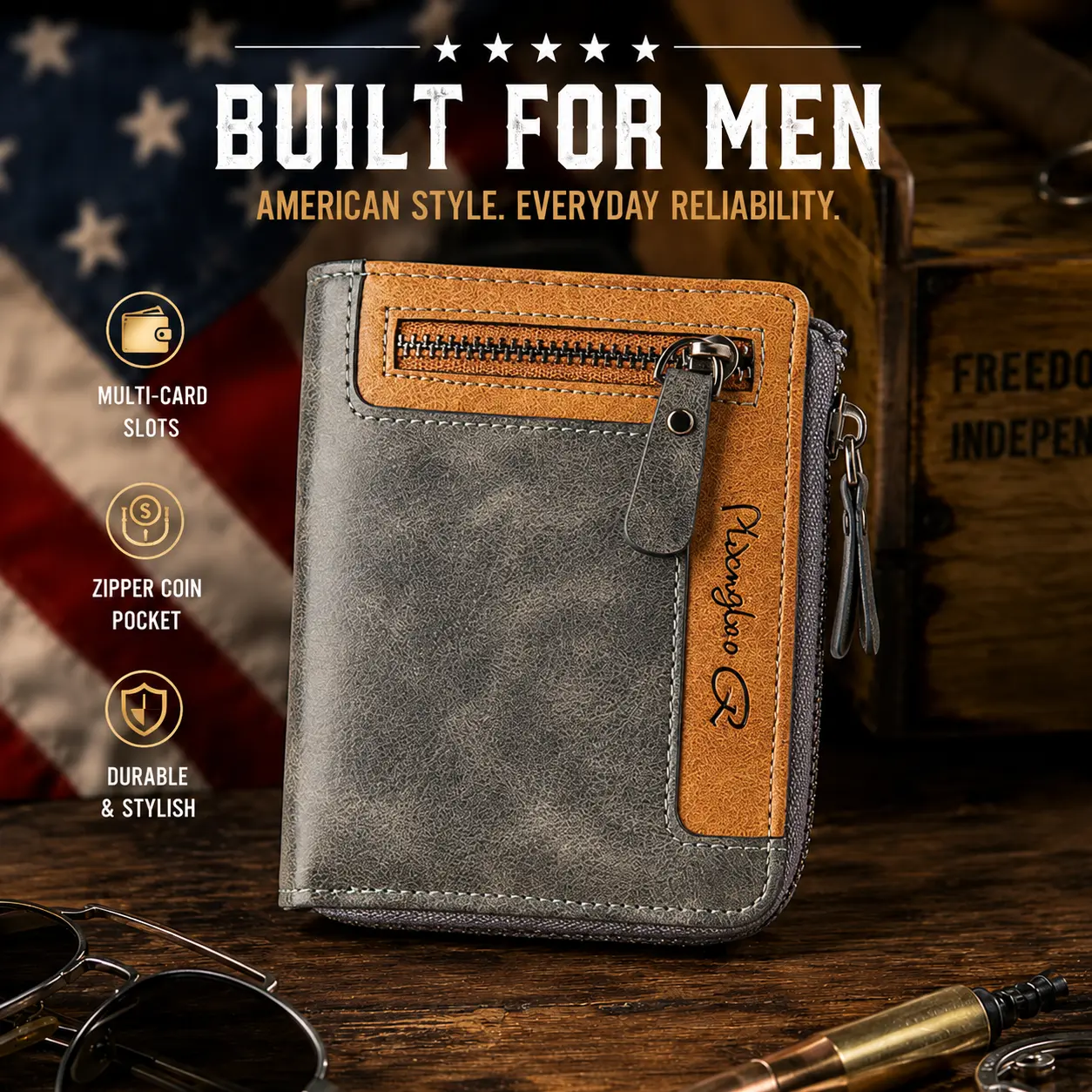 Men's RFID Blocking Vertical Bifold Wallet – Large Capacity, Vintage Business Style with Zippered Coin Pocket